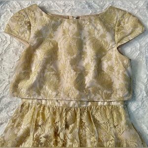 Adrianna Papell Gold Lace Floor Length Dress